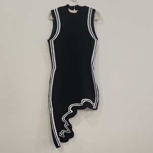 Viral TikTok Black and White Sleeveless Asymmetrical Dress, No Tag, Fits Like M